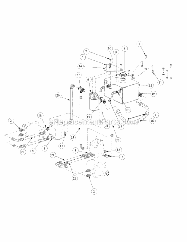 Hydro Tank And Hose Assembly Diagram and Parts List for M60-KW 53BH5D8X750 Cub Cadet Sprayer